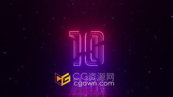视频素材-霓虹灯倒计时发光粒子10秒倒数动画视频
