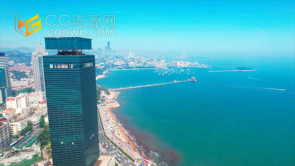 航拍鸟瞰青岛城市风光栈桥海滨浴场实拍视频素材