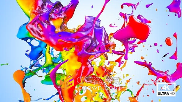 视频素材-多色喷漆喷射流飞溅效果合成素材4K分辨率