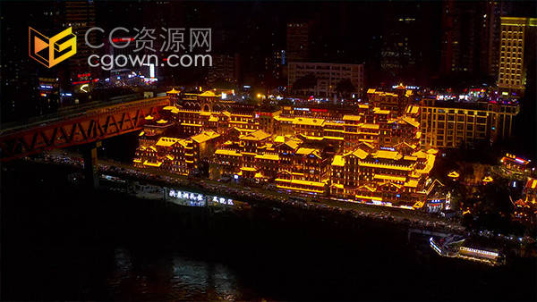 重庆景点洪崖洞夜景网红打卡地航拍视频素材