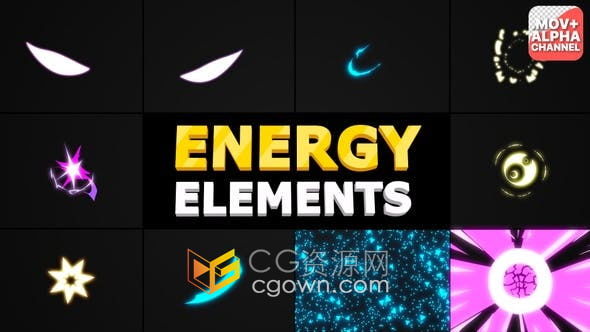 视频素材-10个卡通能量闪光动态图形元素4K分辨率