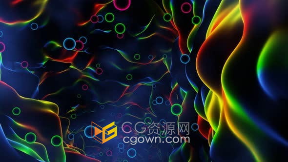 视频素材-万花筒状飞行球抽象多彩虚拟隧道扭曲深渊背景动画