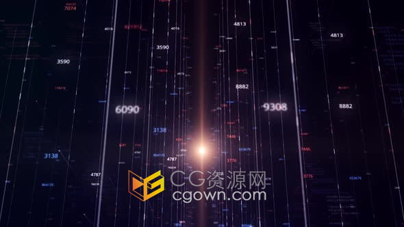 视频素材-带有飞行数字明亮光线在虚拟网络空间飞行运动科技感背景