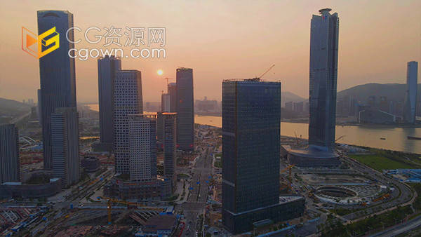 航拍城市高楼建筑日落晚霞夕阳实拍视频素材