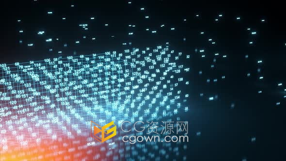 视频素材-计算机代码立方体在空间中连接背景展示数据传输技术概念