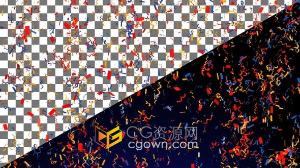 视频素材-爆炸五彩纸屑动画带通道彩带派对节日祝贺元素4K背景