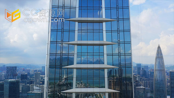 城市高层写字楼玻璃窗户外墙壁特写航拍视频素材