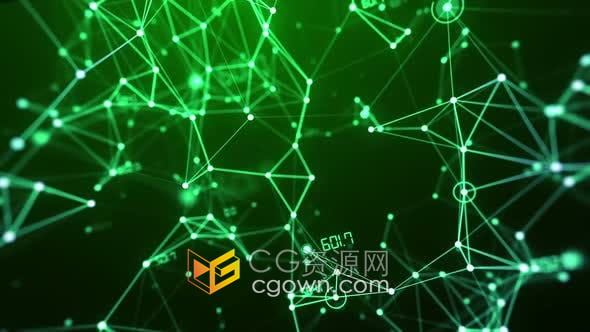 视频素材-三维空间感科技感发光点线粒子连结数据监视器背景动画