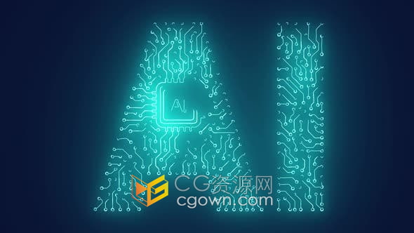 视频素材-霓虹灯ai人工智能发光大数据可视化网络电路连接技术动画