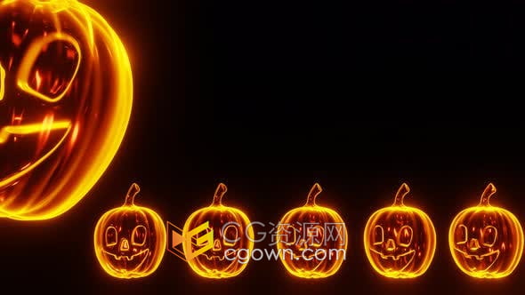 视频素材-橙色荧光灯南瓜万圣节元素出现与消失动画