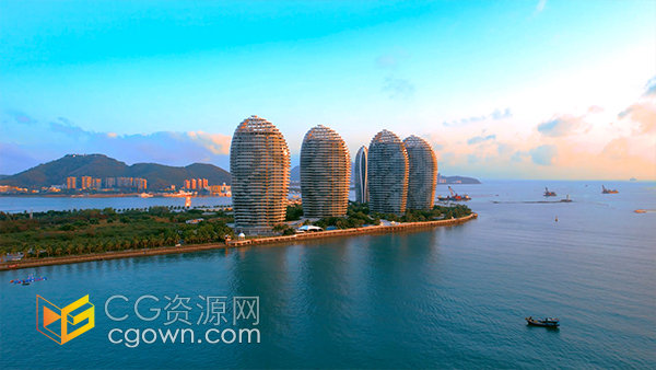 唯美航拍海南三亚凤凰岛晚霞风光实拍视频