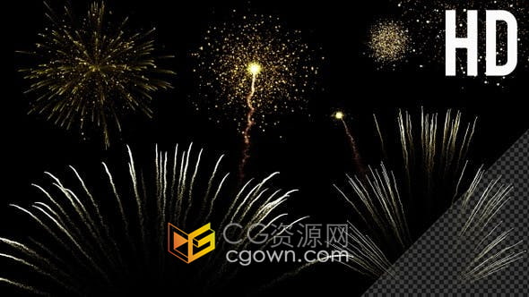 视频素材-10组逼真的动画烟花礼炮礼花高密度粒子火花元素