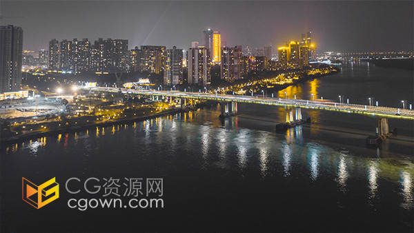 大城市建筑容奇大桥夜景延时实拍视频