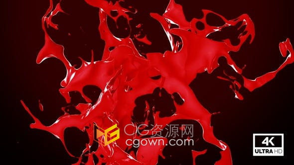 视频素材-抽象红色油漆飞溅创意艺术效果演绎动画