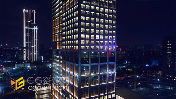 航拍广州城市夜晚写字楼建筑灯光实拍视频素材