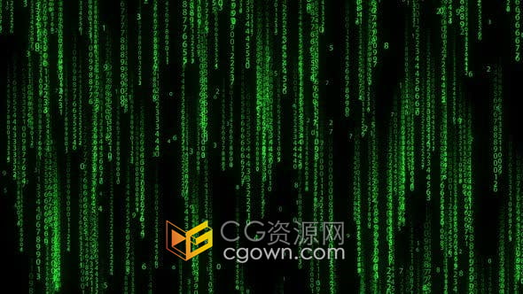 视频素材-2K绿色矩阵悬挂帘状数字代码科技QHD背景
