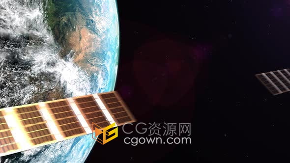 视频素材-大量卫星高速绕地球飞行全球通信技术互联网气象学军事概念