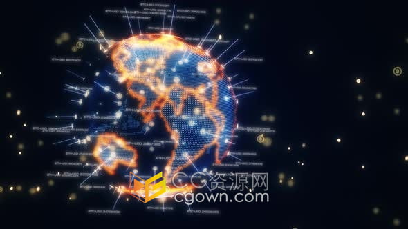 视频素材-比特币星球抽象技术背景计算机加密数字网络电子科技主题
