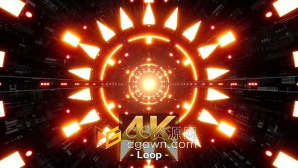 视频素材-网络隧道中闪烁发光的红色太阳形状4K灯光效果