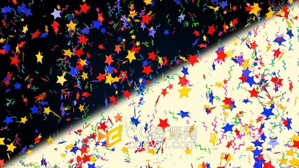 视频素材-4K带通道五彩星星彩带纸屑元素活动庆典婚礼派对新年倒计时背景