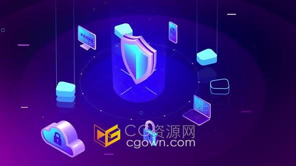 视频素材-服务器网络数据安全私保护信息图标场景动画视频