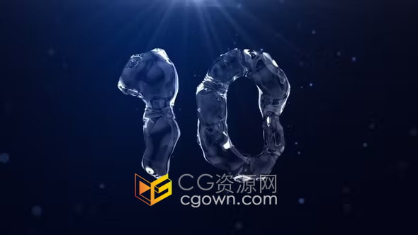 10秒倒计时透明水材质数量倒数开场片头视频素材