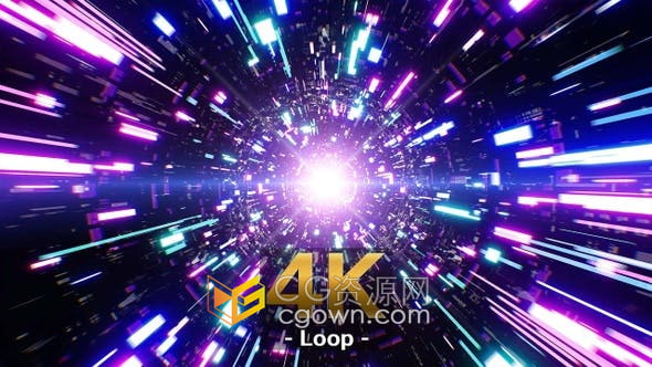 VJ视频素材-霓虹灯发光耀斑光能未来光辉科技隧道服务器互联网宣传背景