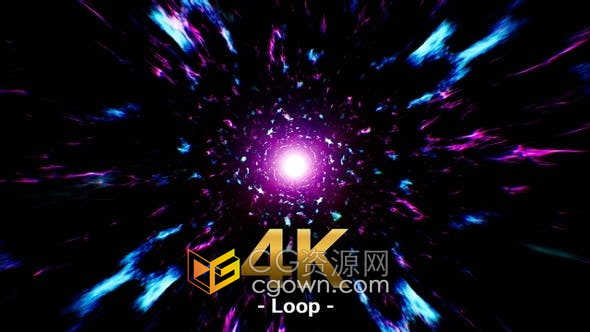 视频素材-抽象燃烧飞行的霓虹火粒子魔法般能量隧道背景动画