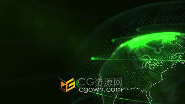 视频素材-4K分辨率旋转绿色粒子科技地球背景视频