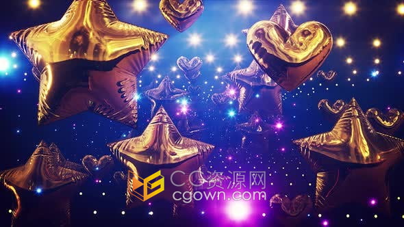 视频素材-魔法蓝色雾烟金星闪光心形气球舞台背景视频