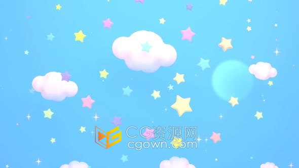 儿童电视节目活动表演舞台背景视频环状白云五颜六色星星动画