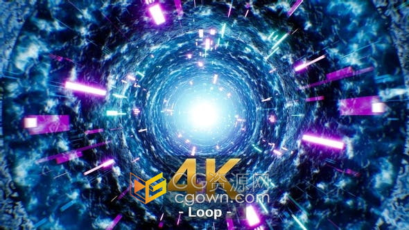 视频素材-飞行霓虹科技粒子光效隧道VJ素材背景动画