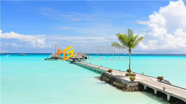 实拍视频下载夏日海滨码头清澈海水旅度假区景观美丽风景视频