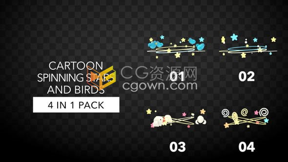 环形卡通风格旋转星星小鸟眩晕幽默元素vlog喜剧综艺儿童游戏节目视频素材