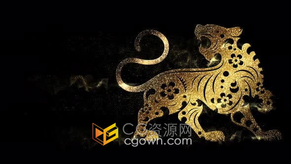 庆祝农历新年2022年金色粒子虎年标志祝福贺卡拜年元素视频素材