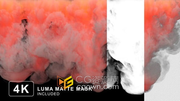 4K飘落的红烟效果红色烟雾往下坠落动画视频素材