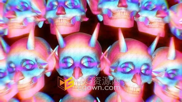 马戏团闪光小丑面具万圣节搞怪骷髅动画视频素材