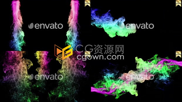 4K多彩粒子水母状快速转场过渡12组彩色粒子烟雾视频元素包下载