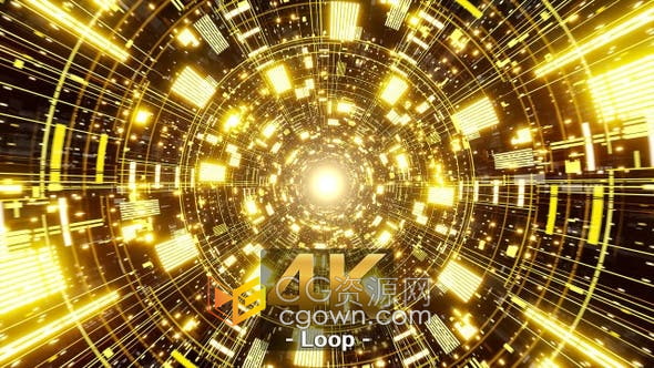 视频素材-发光黄金未来网络技术概念隧道通道Vj循环背景