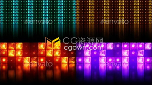 Vj立方体灯舞台灯4K多色地板反射灯光迪斯科活力闪光灯背景素材下载