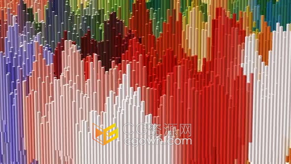 视频素材-3D几何矩形阵列不规则波浪状上下移动抽象彩色背景