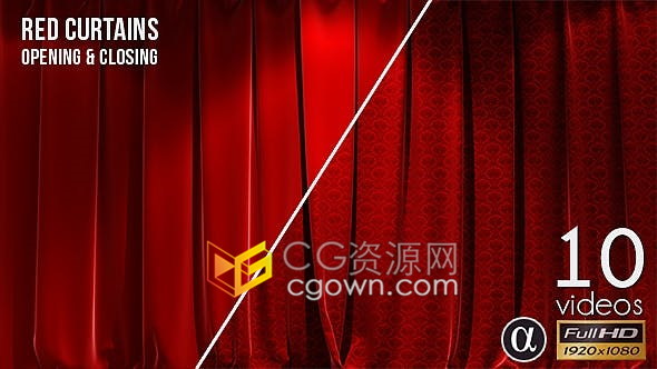 3D逼真红色窗帘幕布打开和关闭百老汇电影剧院颁奖舞台表演4K转场视频素材