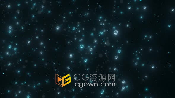 视频素材-飞行气泡和闪闪发光粒子制成优雅蓝色散景动画