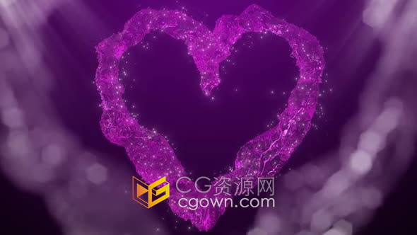 视频素材-优雅粉红色心形水流动耀眼粒子漂浮动画婚礼周年纪念晚会背景