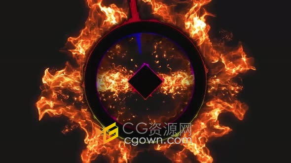 视频素材-火焰效果能量闪光元素粒子音频可视化声波几何形状动画背景