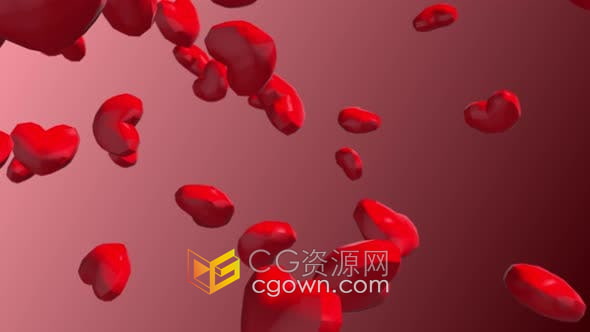 视频素材-4K随机坠落的3D红色爱心动画背景
