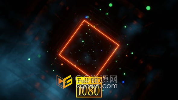 视频素材-彩色光圈飞过梦幻般发光闪烁方框隧道音乐舞台循环灯雾背景动画