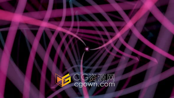 黑色背景洋红色扭曲立方体螺旋隧道动画计算机数字绘图视频素材