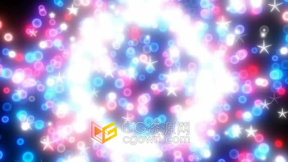 视频素材-模糊散焦动画效果五颜六色闪光星星美丽庆祝活动背景