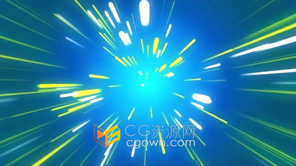 蓝色背景彩色直线光束霓虹灯激光线条四射艺术光隧道科学视频解说动画素材